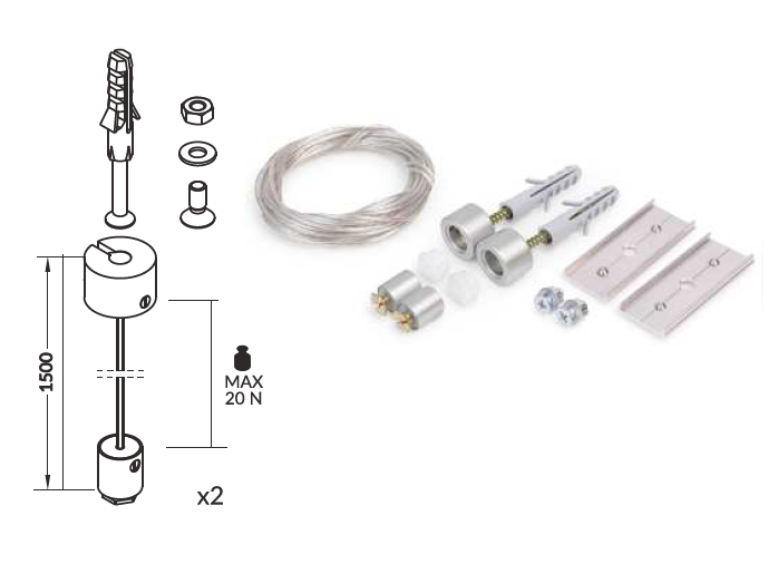 LED Profiel ARC12 | Ophangkabelsetje 2 stuks | Zilver