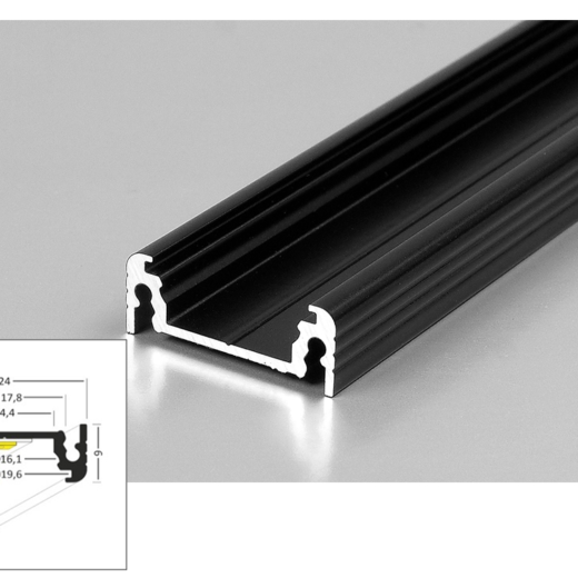 LED Profiel SURFACE | Opaal, PC, UV Bestendig | 2 Meter | Zwart