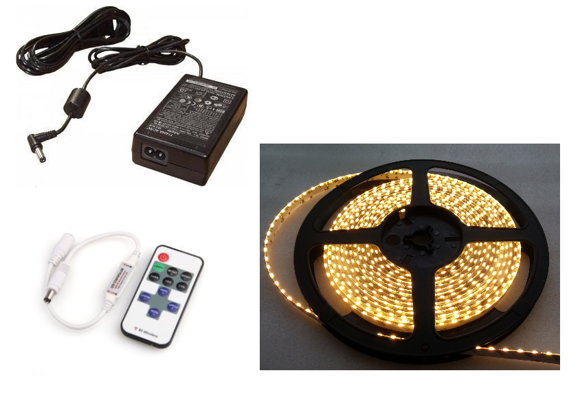 LEDstripset | LEDstrip 2 Meter 240 LEDs | Side View | Warm Wit + Voeding + Dimmer