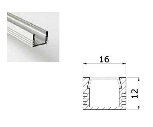 LED Profiel 01 | Standard | 16x12 mm | transparant, PC, UV Bestendig | 3 Meter - Alleen Ka