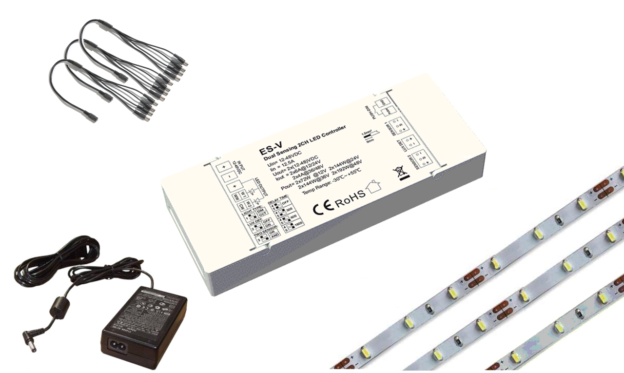 LEDstripset | LEDstrip 12 x 60 CM | 40 LEDs Warm Wit + Controller + Sensoren
